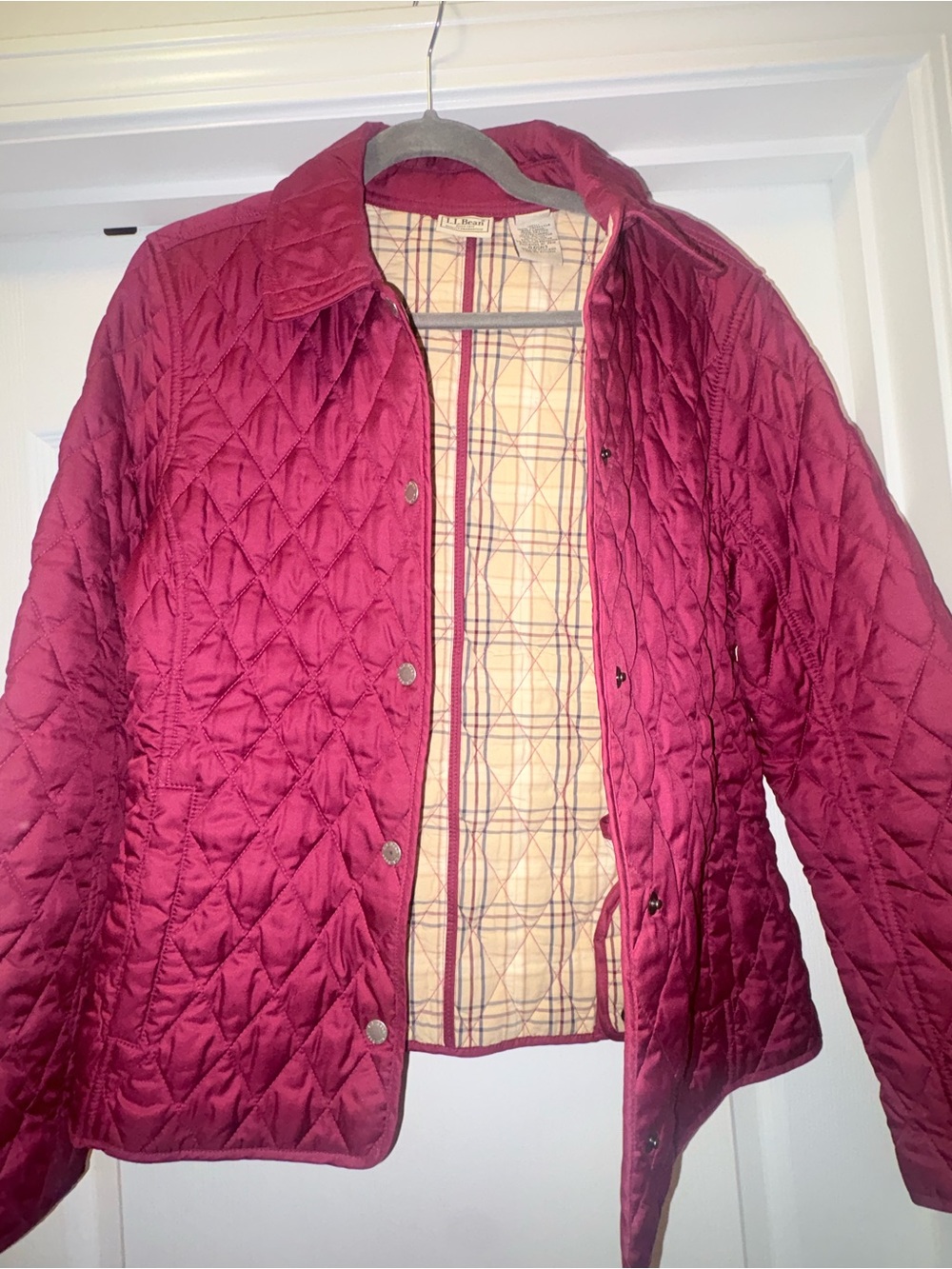 L.L. Bean Quilted Snap-Front Jacket in Deep Raspberry - Picture 7 of 8